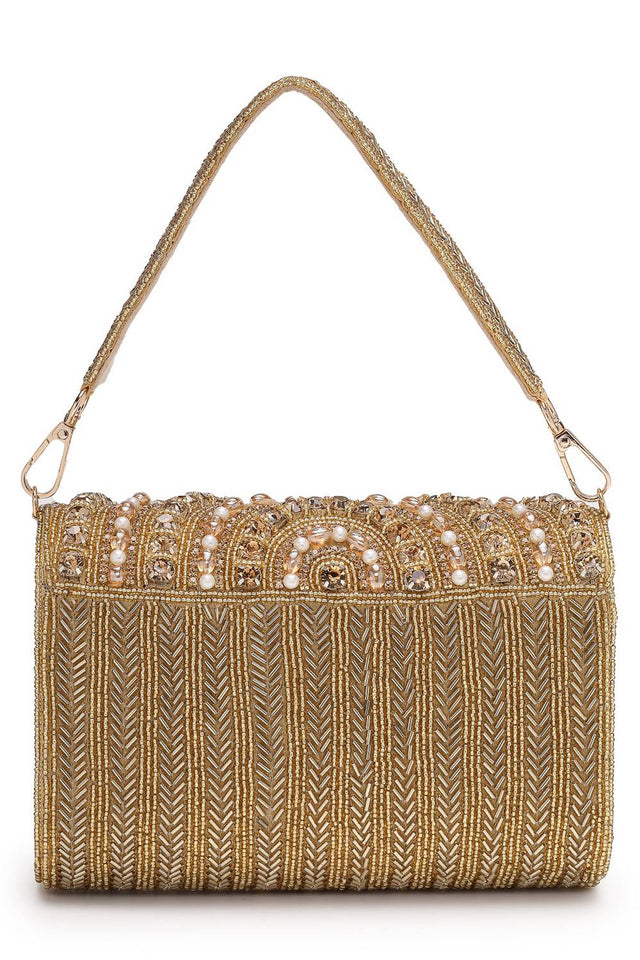 Multi Color Beads Embossed Silk Clutch