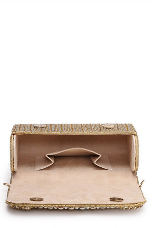 Multi Color Beads Embossed Silk Clutch