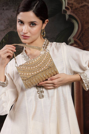 Multi Color Beads Embossed Silk Clutch