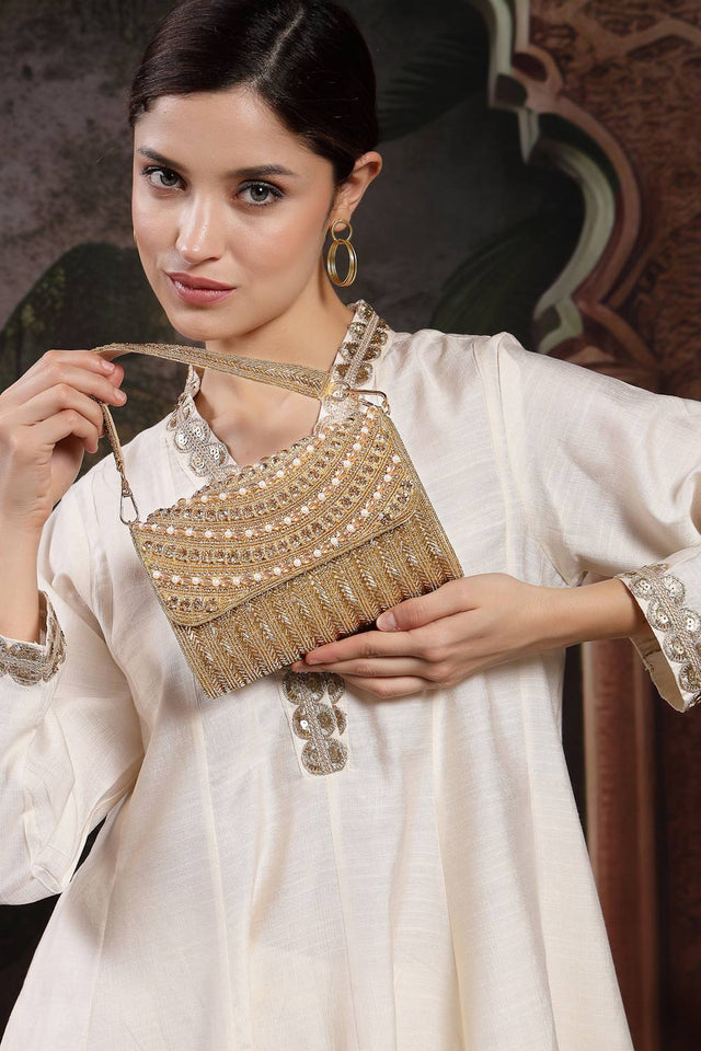 Multi Color Beads Embossed Silk Clutch