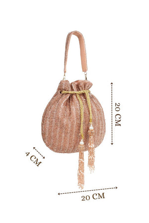 Multi Color Beads Embossed Faux Silk Potli