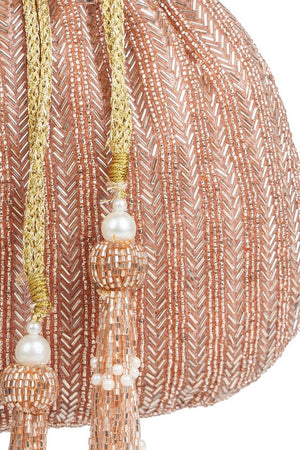 Multi Color Beads Embossed Faux Silk Potli