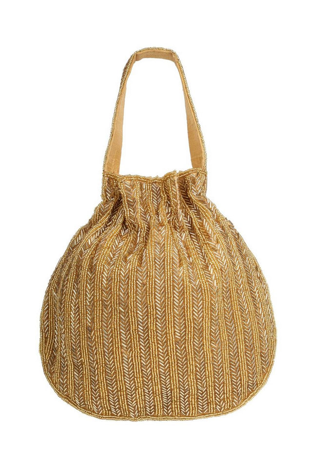 Gold Beads Embossed Faux Silk Potli