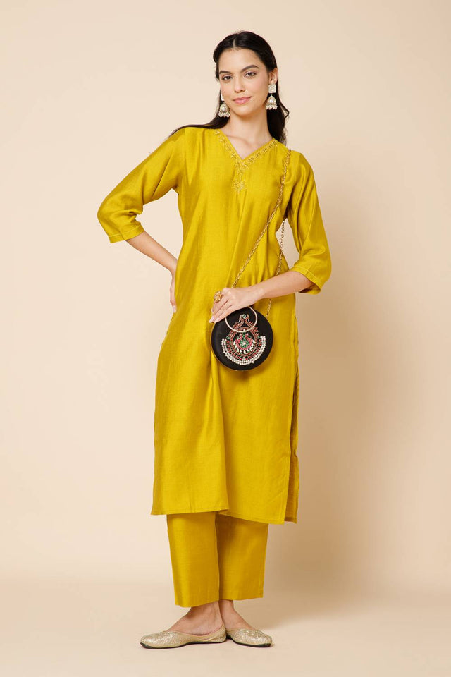 Multi Color Beads Embossed Faux Silk Clutch