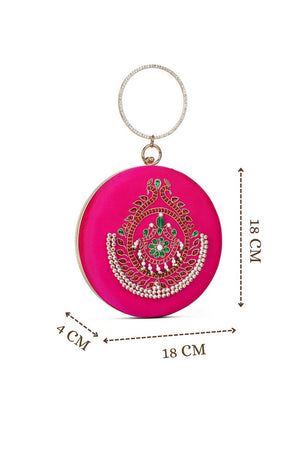 Multi Color Beads Embossed Faux Silk Clutch