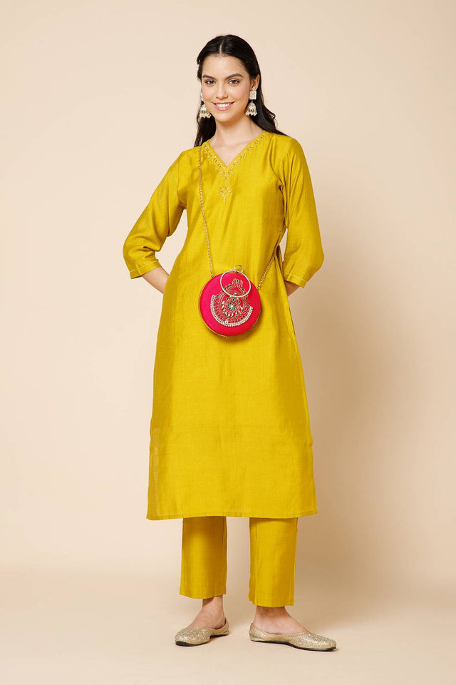 Multi Color Beads Embossed Faux Silk Clutch