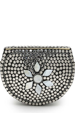 Mosaic Marble And Silver Mosaic Embellished Metal Clutch