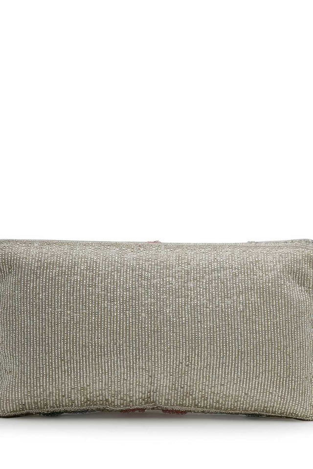 Silver Embellished Faux Silk Clutch