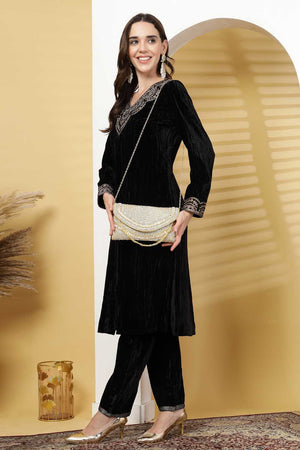 Yellow Embellished Faux Silk Clutch