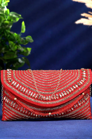 Multi-Color Embellished Faux Silk Clutch