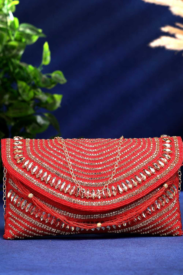 Multi-Color Embellished Faux Silk Clutch