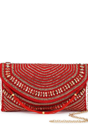 Multi-Color Embellished Faux Silk Clutch