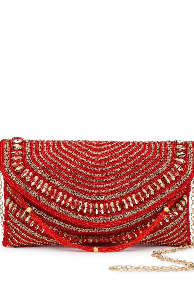 Multi-Color Embellished Faux Silk Clutch