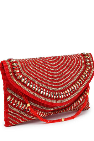 Multi-Color Embellished Faux Silk Clutch