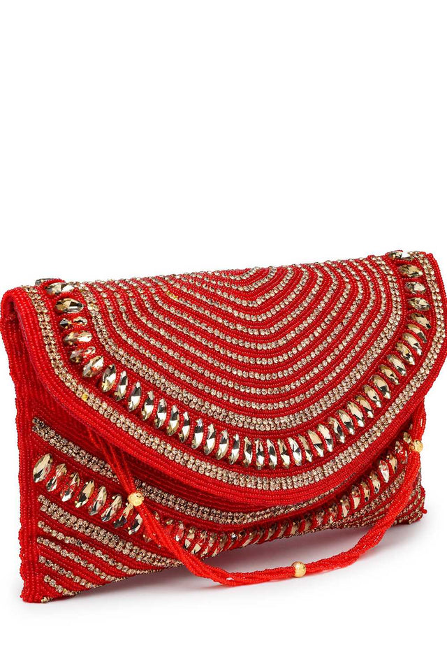 Multi-Color Embellished Faux Silk Clutch