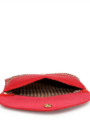 Multi-Color Embellished Faux Silk Clutch