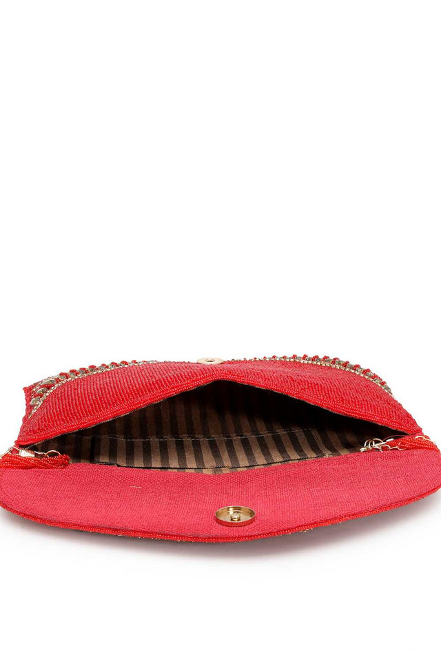 Multi-Color Embellished Faux Silk Clutch