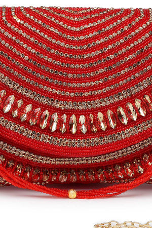 Multi-Color Embellished Faux Silk Clutch