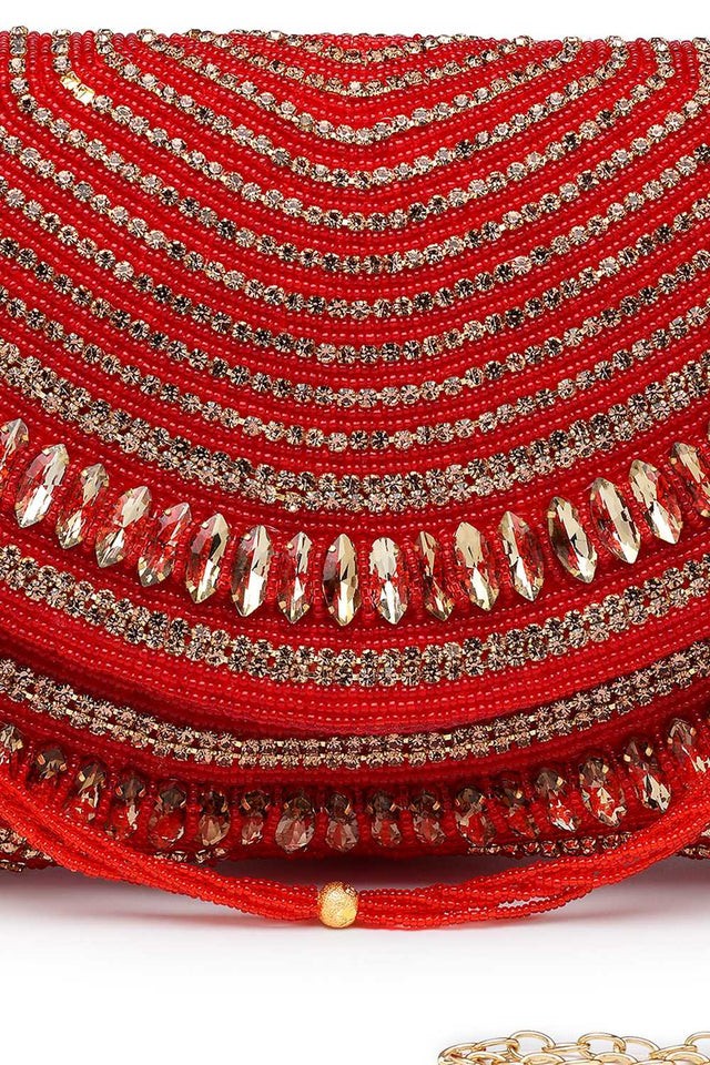 Multi-Color Embellished Faux Silk Clutch