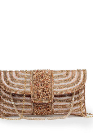 Multi-Color Embellished Faux Silk Clutch