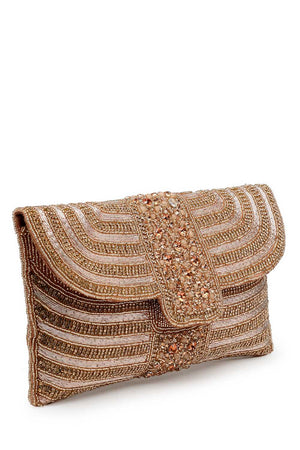Multi-Color Embellished Faux Silk Clutch