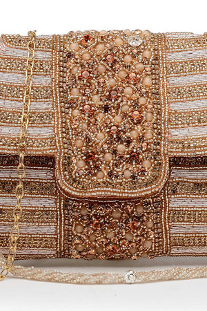 Multi-Color Embellished Faux Silk Clutch