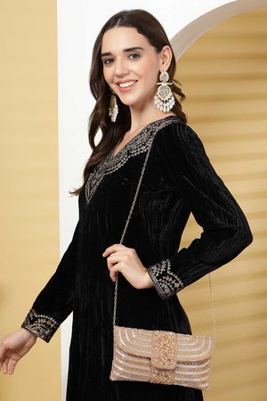 Multi-Color Embellished Faux Silk Clutch