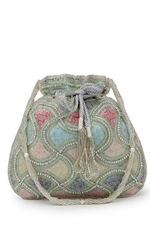 Silver Embellished Faux Silk Potli (ADCL3113A)