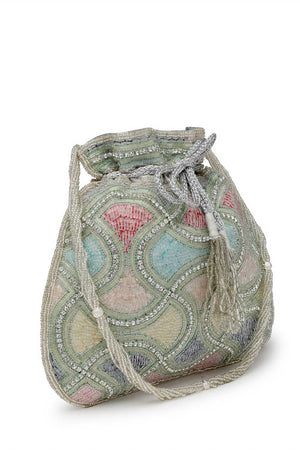 Silver Embellished Faux Silk Potli (ADCL3113A)