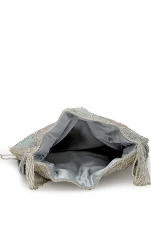 Silver Embellished Faux Silk Potli (ADCL3113A)