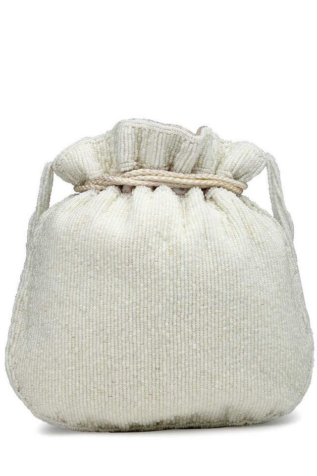 White Embellished Faux Silk Potli