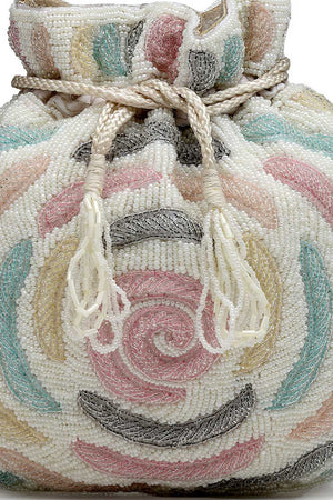 White Embellished Faux Silk Potli