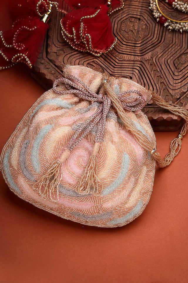 Orange Embellished Faux Silk Potli (ADCL3114B)