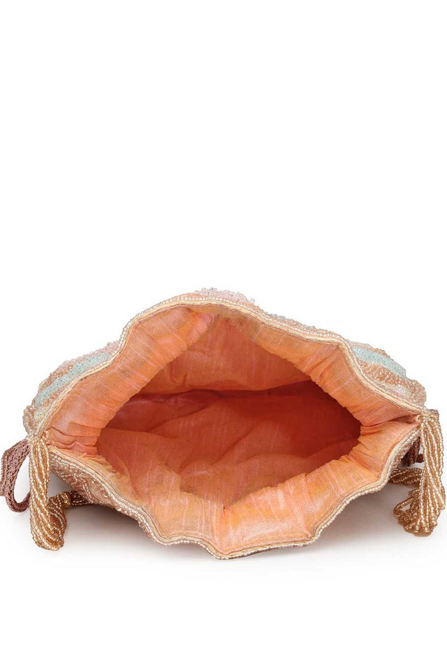 Orange Embellished Faux Silk Potli (ADCL3114B)