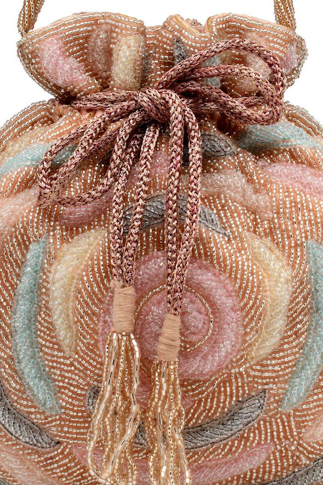 Orange Embellished Faux Silk Potli (ADCL3114B)