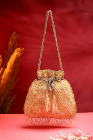 Gold Embellished Faux Silk Potli