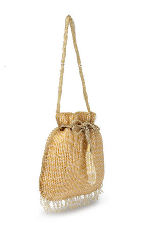 Gold Embellished Faux Silk Potli