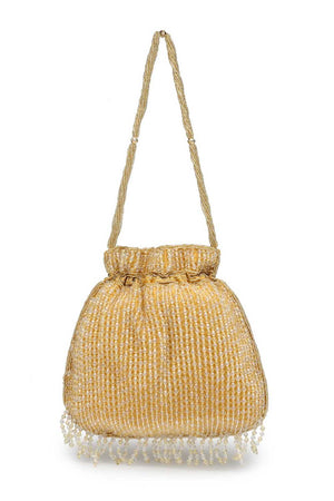 Gold Embellished Faux Silk Potli