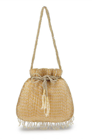 Gold Embellished Faux Silk Potli