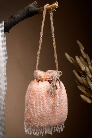 Orange Embellished Faux Silk Potli