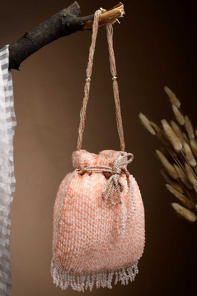 Orange Embellished Faux Silk Potli