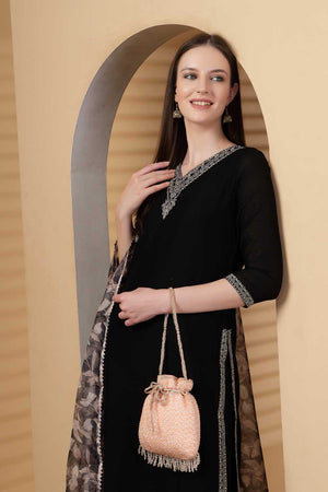 Orange Embellished Faux Silk Potli