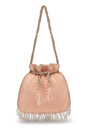 Orange Embellished Faux Silk Potli