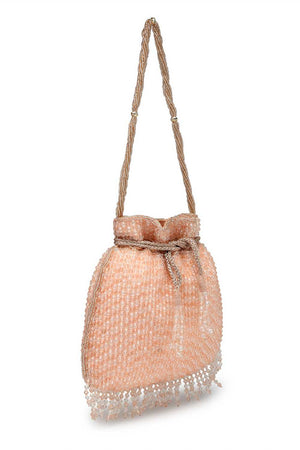 Orange Embellished Faux Silk Potli