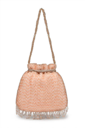 Orange Embellished Faux Silk Potli