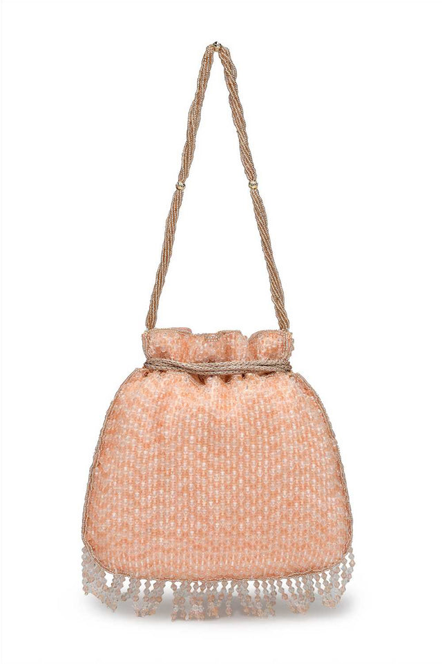 Orange Embellished Faux Silk Potli