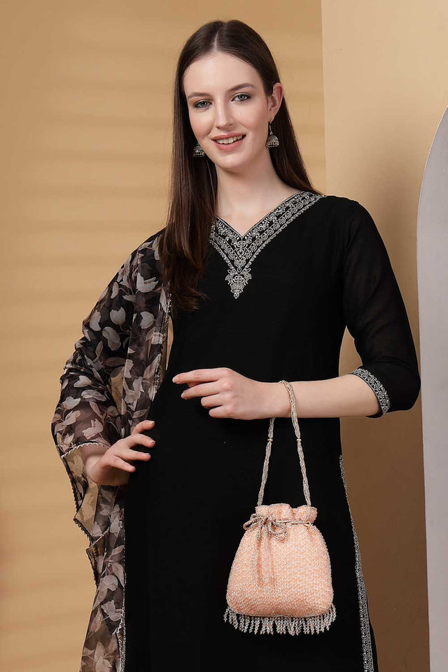 Orange Embellished Faux Silk Potli