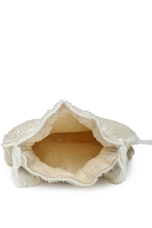 White Embellished Faux Silk Potli