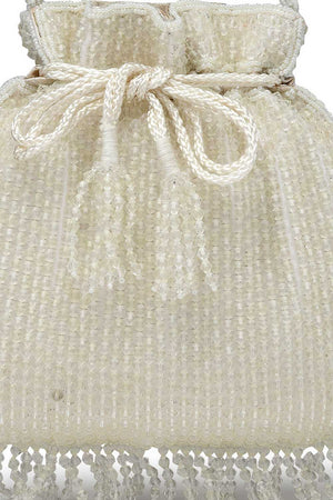 White Embellished Faux Silk Potli