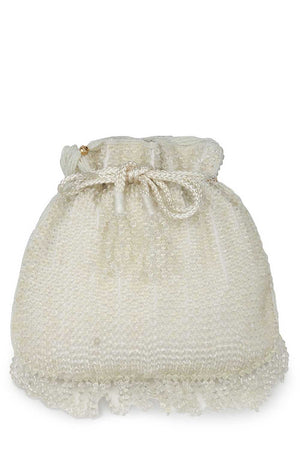 White Embellished Faux Silk Potli